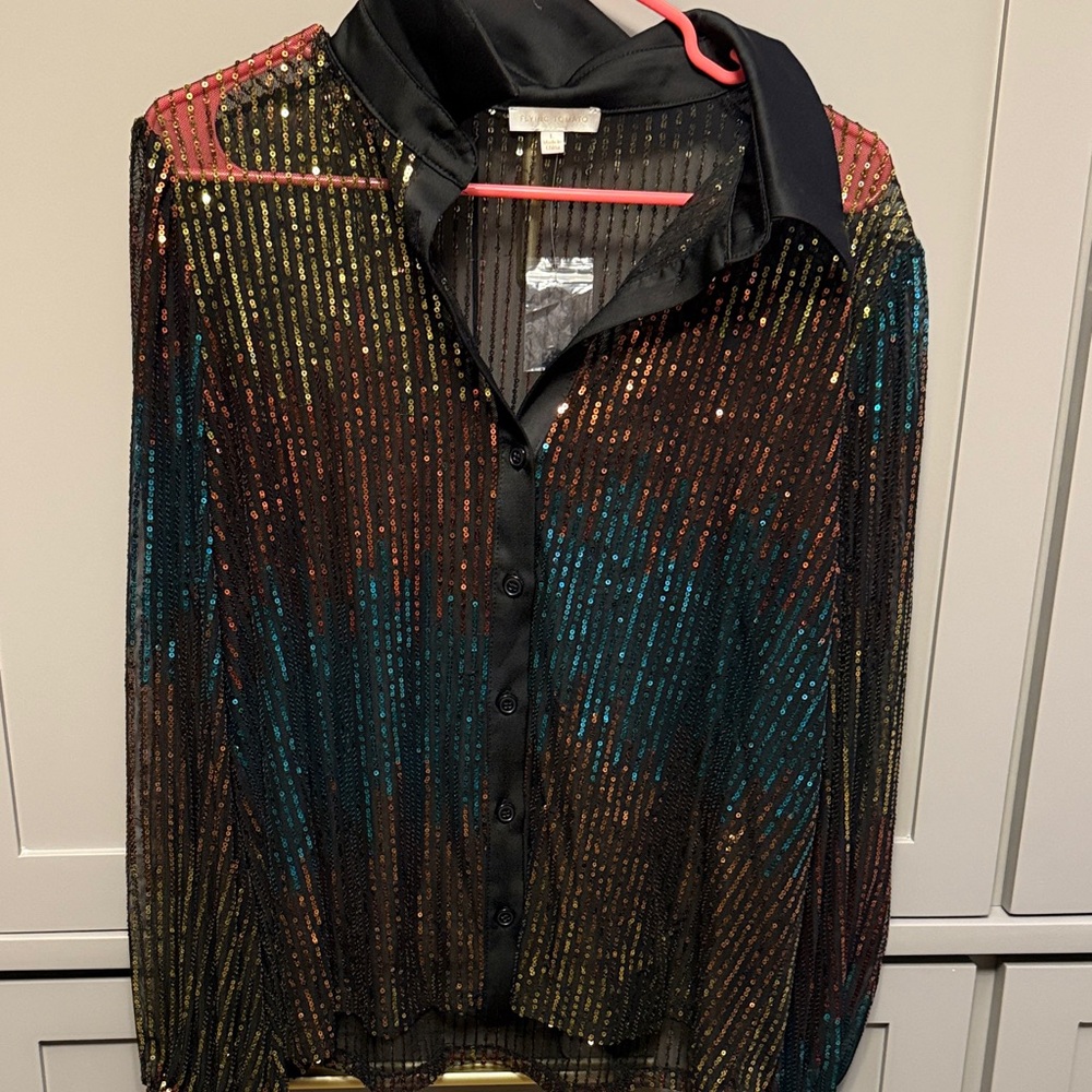 Flying Tomato Black and Multicolor Sequin Blouse